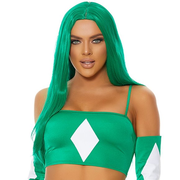 Long Green Straight Wig with Center Part Unisex - Picture 3 of 3
